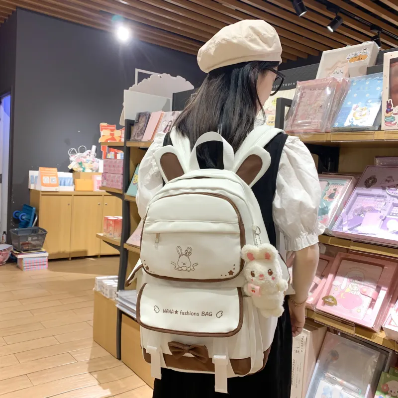 Cwatcun Nylon Backpack Unisex White & Black/White & Pink/White & Brown/White & Blue/Pink-8