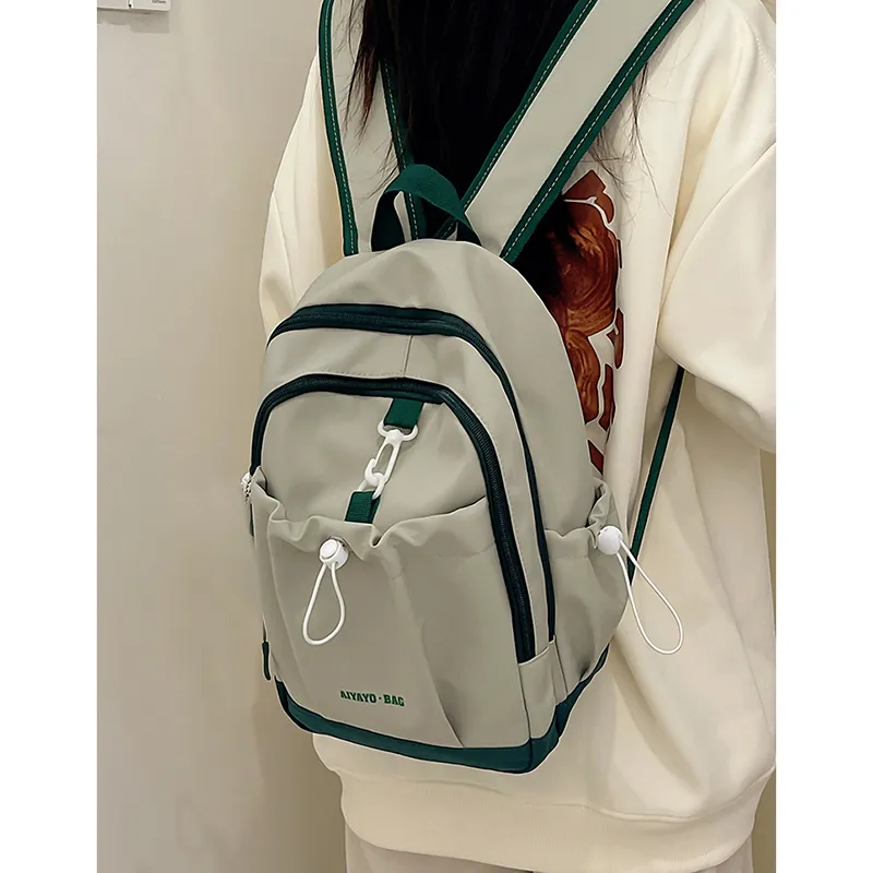 Cwatcun Nylon Backpack Unisex Pink/Blue/Black/Beige/Green-12