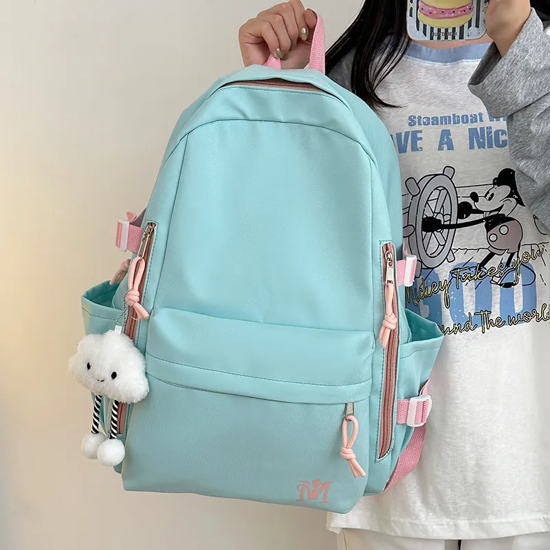 Cwatcun Nylon Backpack Unisex Light Gray/Blue/Yellow/Black-8