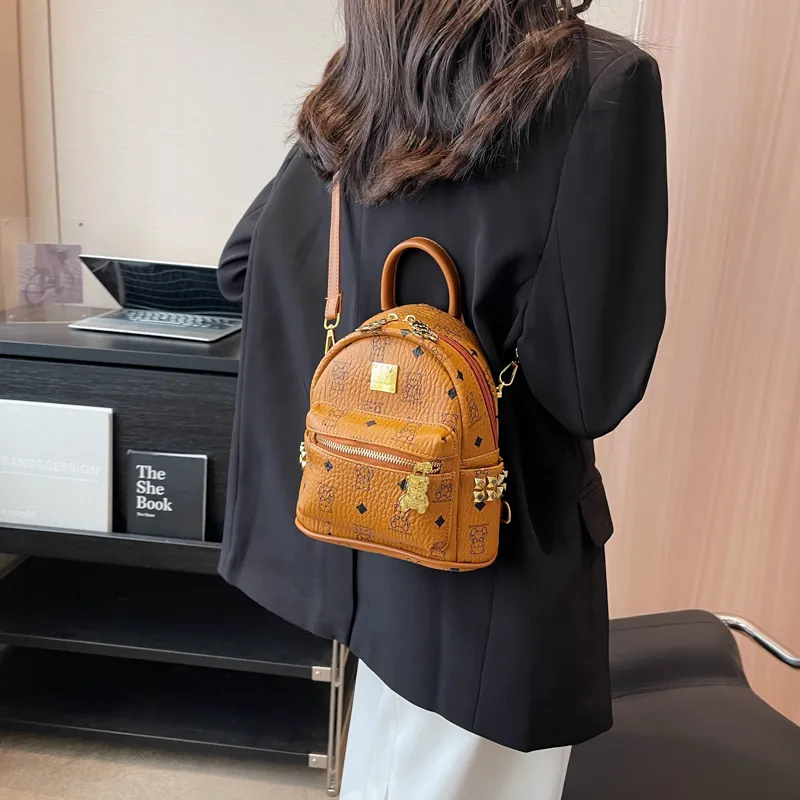 Rainbow Girl PU Backpack Regular Women's Pink/Brown/Ecru/Black-6