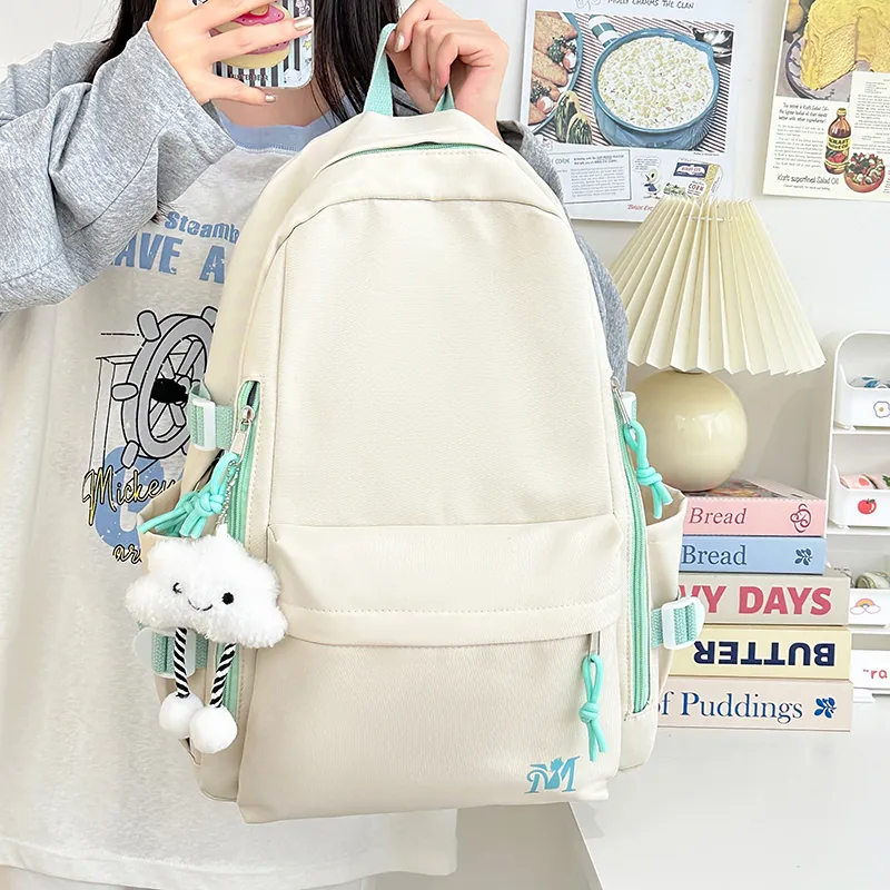 Cwatcun Nylon Backpack Unisex Light Gray/Blue/Yellow/Black-1