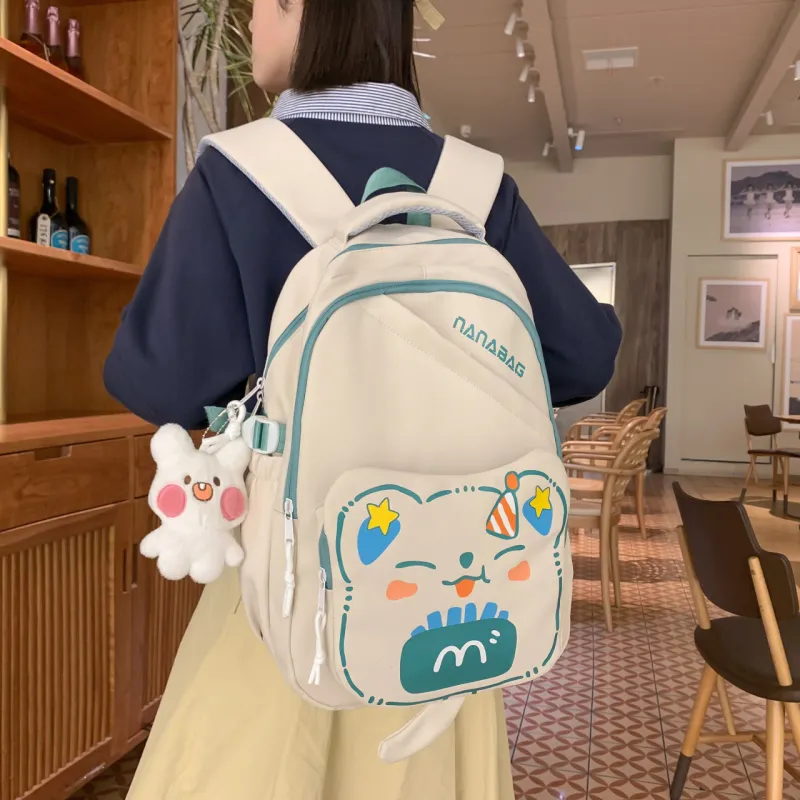Rainbow Girl Nylon Backpack Black/White & Red/White & Green/Purple/Brown-5