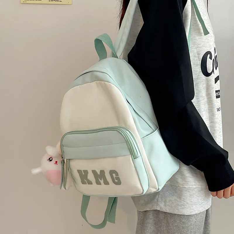 Cwatcun Nylon Fabric Backpack Regular Unisex Light Green/Yellow/Blue/Pink/Black-1