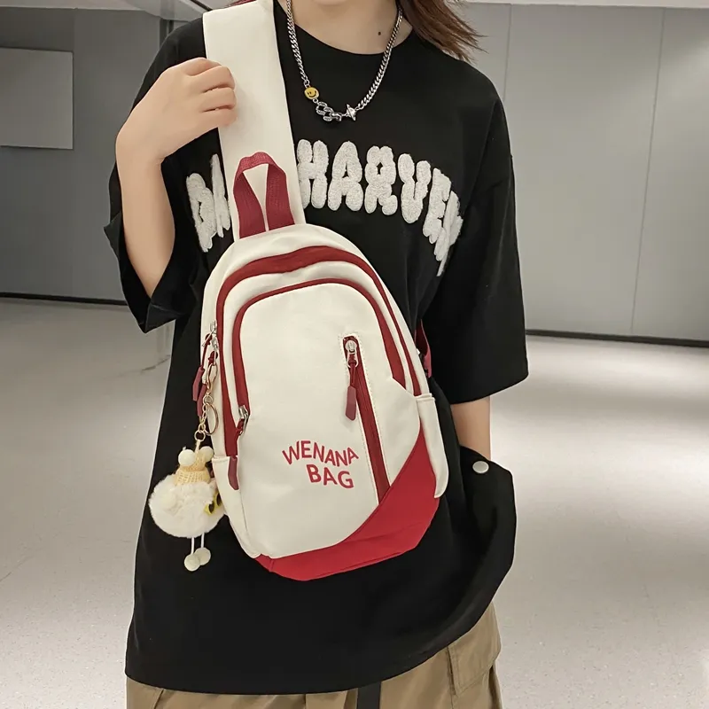 Rainbow Girl Nylon Sling Bag Regular Unisex Black/White Gray/Pink/Gray/White Red-16