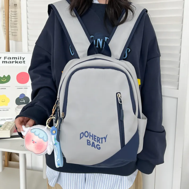 Cwatcun Canvas Backpack Regular Unisex Black/Pink/Red/White/Gray/Blue/Gray/White-26