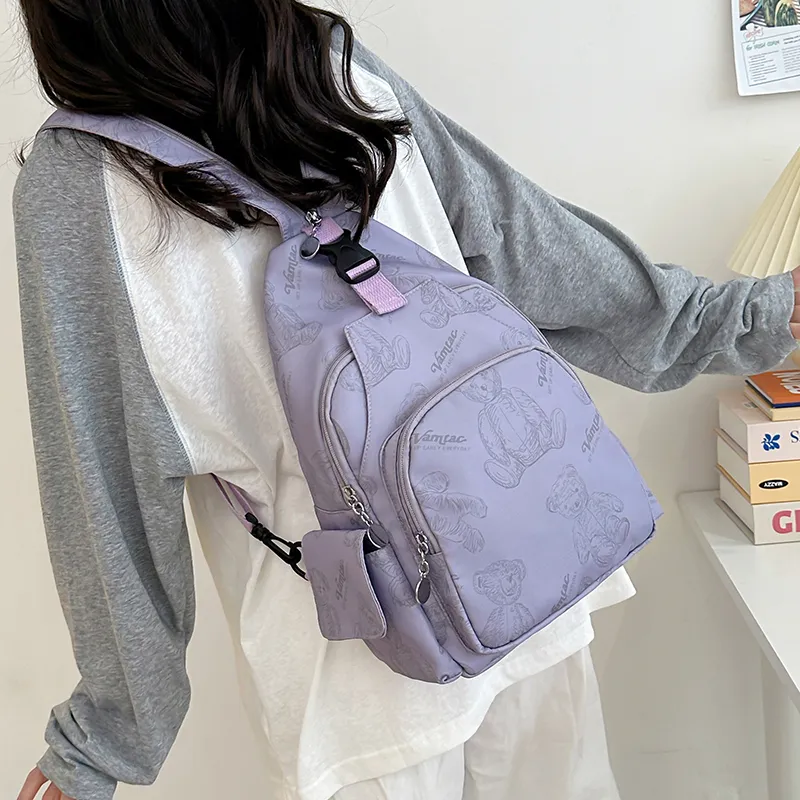 Cwatcun Nylon Backpack Unisex White/Green/Purple/Pink-16