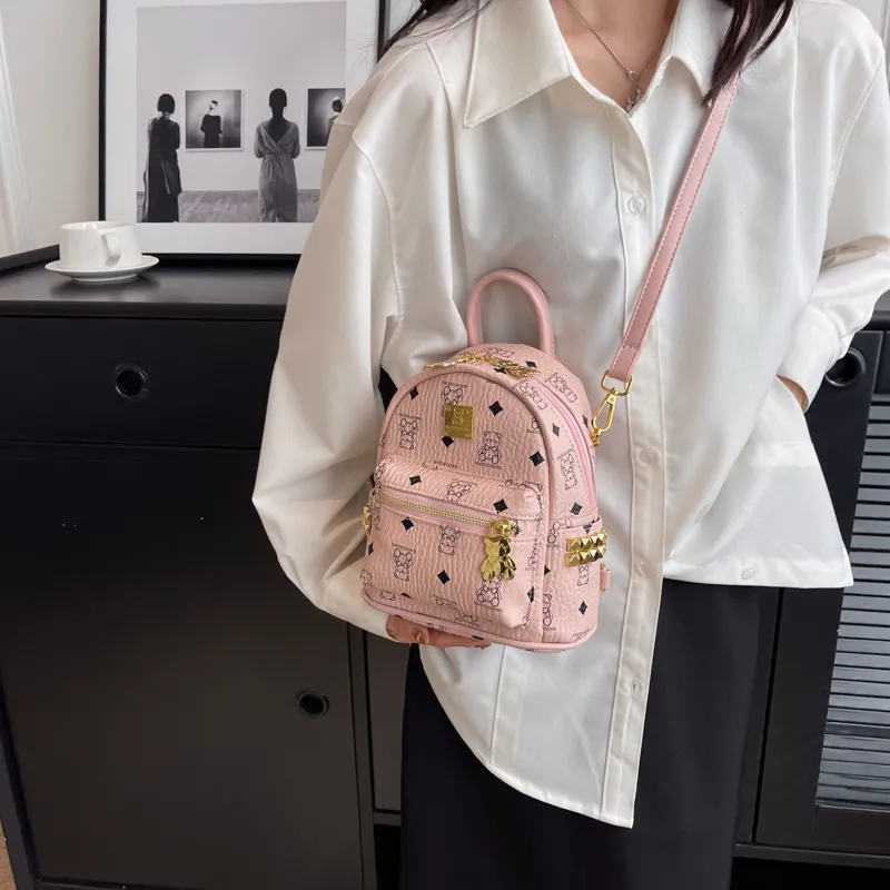 Rainbow Girl PU Backpack Regular Women's Pink/Brown/Ecru/Black-1