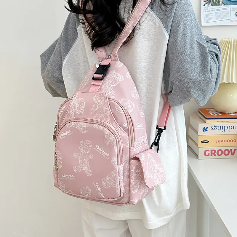 Cwatcun Nylon Backpack Unisex White/Green/Purple/Pink-21