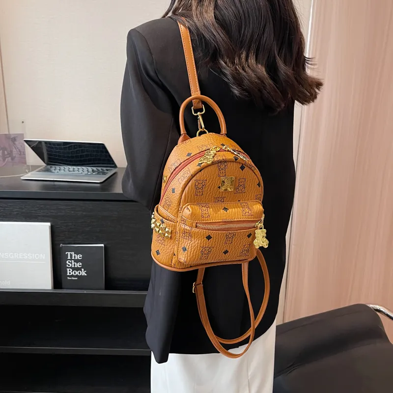 Rainbow Girl PU Backpack Regular Women's Pink/Brown/Ecru/Black-8