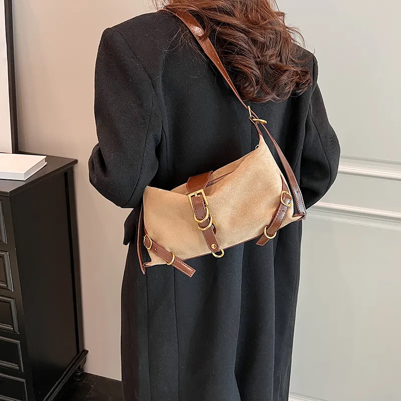 Cwatcun PU+Suede Crossbody Bag, Shoulder Bag Women's Brown/Black/Khaki/Coffee-10