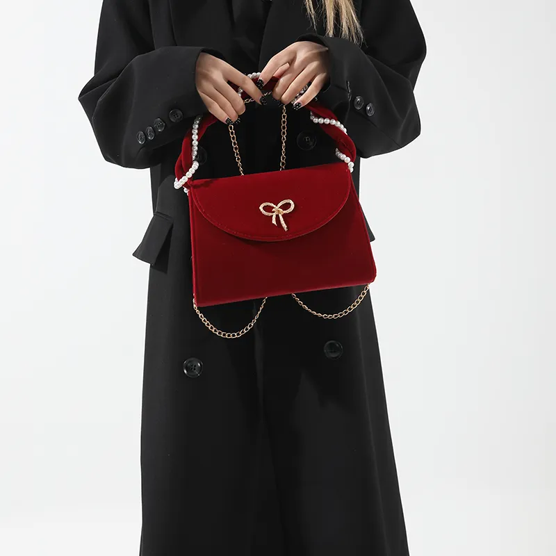 Cwatcun Velour One Shoulder Crossbody Handbag Regular Women's Style 1 Red/Style 2 Red-12