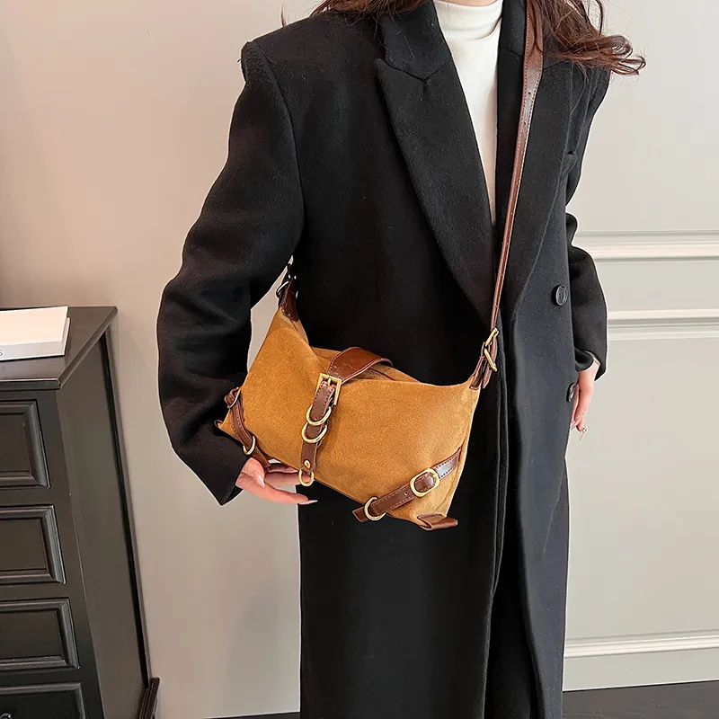 Cwatcun PU+Suede Crossbody Bag, Shoulder Bag Women's Brown/Black/Khaki/Coffee-3