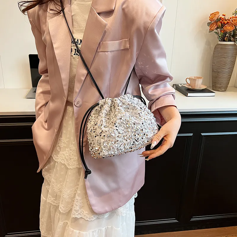 Cwatcun Sequins Crossbody Bag, Shoulder Bag Women's Silver Gray/Black/Silver-16