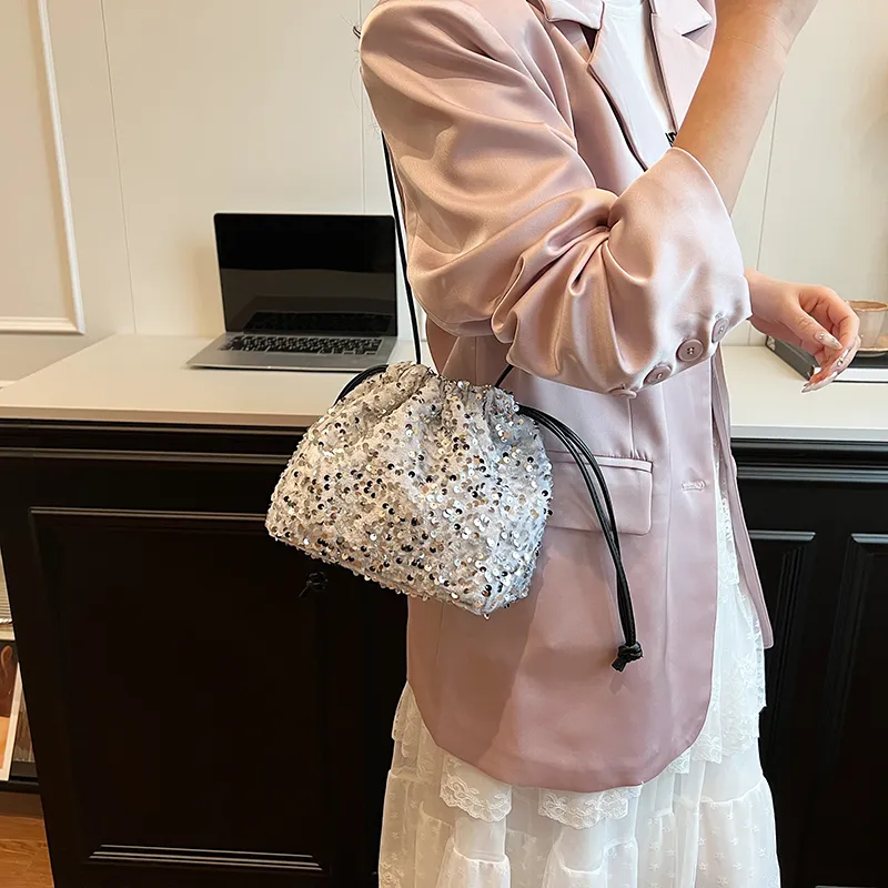 Cwatcun Sequins Crossbody Bag, Shoulder Bag Women's Silver Gray/Black/Silver-15