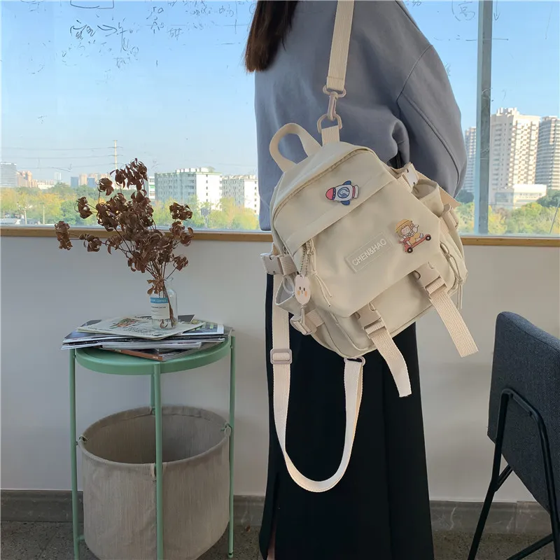 Cwatcun Nylon Backpack Regular Unisex White/Blue/Black/Pink-3