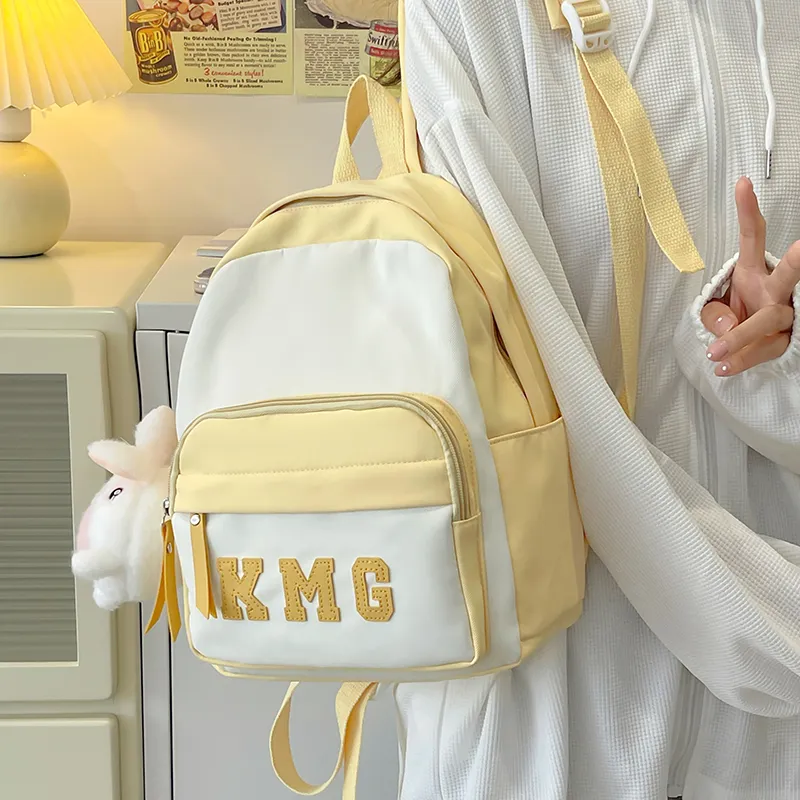 Cwatcun Nylon Fabric Backpack Regular Unisex Light Green/Yellow/Blue/Pink/Black-10