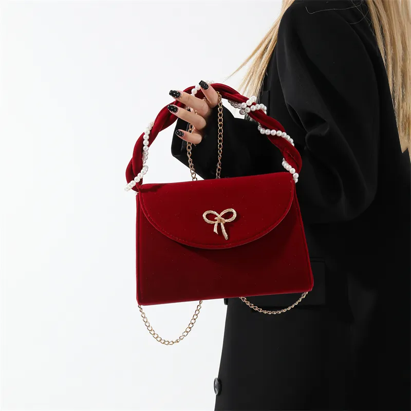 Cwatcun Velour One Shoulder Crossbody Handbag Regular Women's Style 1 Red/Style 2 Red-14