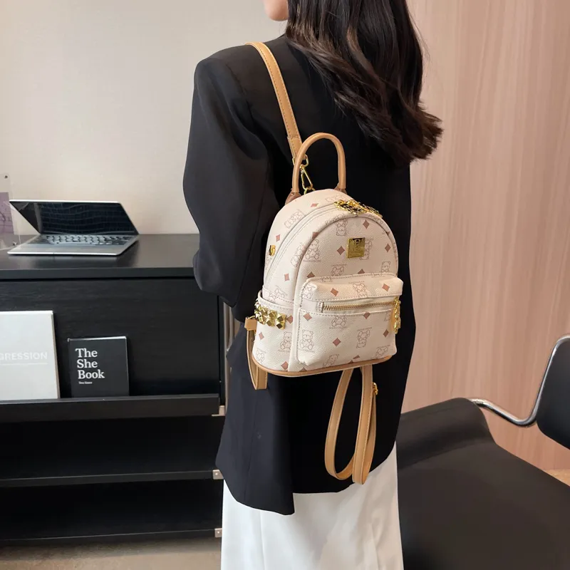 Rainbow Girl PU Backpack Regular Women's Pink/Brown/Ecru/Black-13