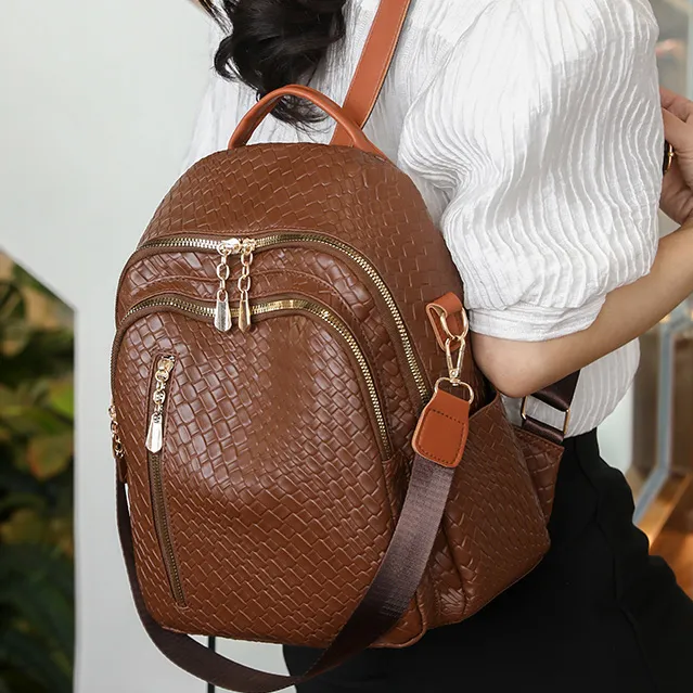 Cwatcun PU Backpack Regular Unisex Brown/Khaki/Black/White-1