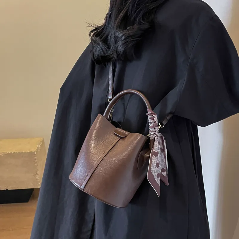 Cwatcun PU Bucket Bag, Shoulder Bag, Crossbody Bag, Handbag Regular Women's Coffee/Black-2