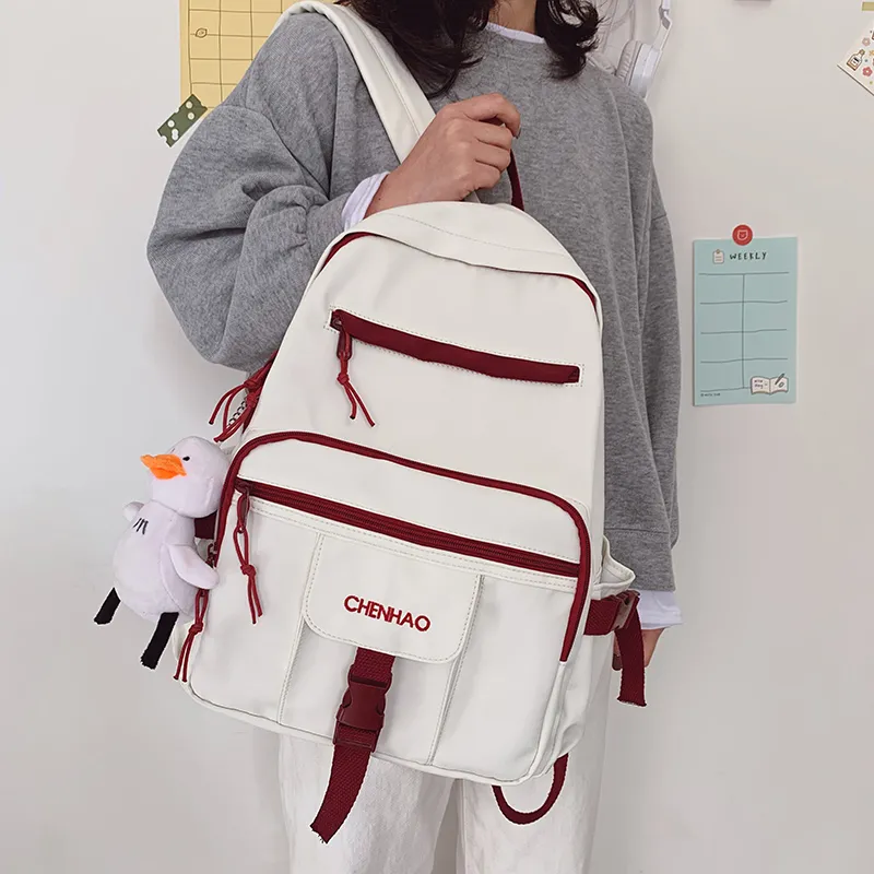 Cwatcun Nylon Backpack Unisex White/Red/Black/Blue-1