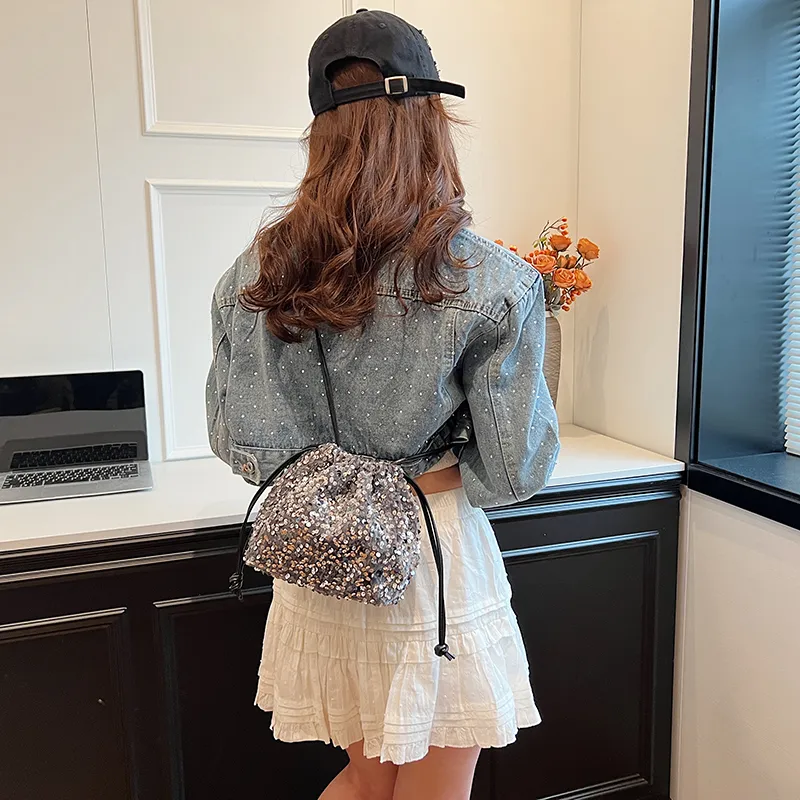Cwatcun Sequins Crossbody Bag, Shoulder Bag Women's Silver Gray/Black/Silver-7