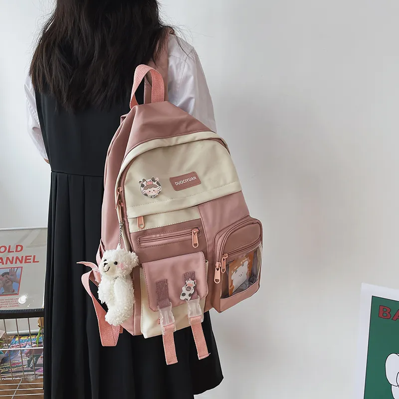 Rainbow Girl Polyester Backpack Regular Women's Blue/Pink-9