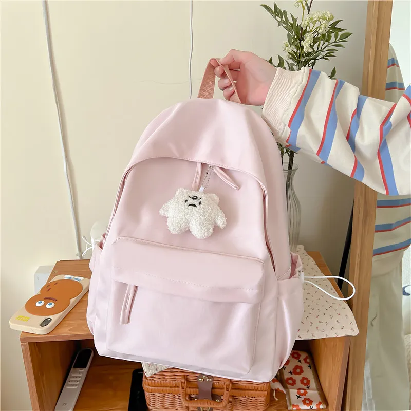 Rainbow Girl Composite Cloth Backpack Regular Women's Black/Ecru/Pink/Khaki/Green-8