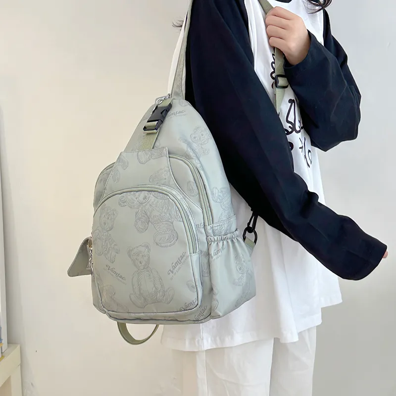 Cwatcun Nylon Backpack Unisex White/Green/Purple/Pink-6