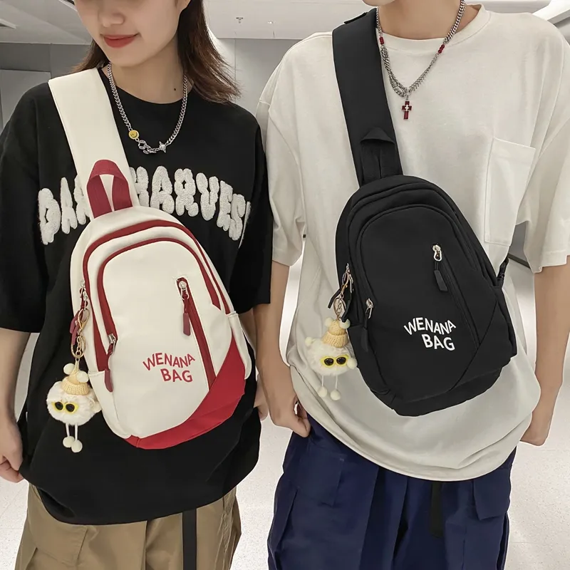 Rainbow Girl Nylon Sling Bag Regular Unisex Black/White Gray/Pink/Gray/White Red-1
