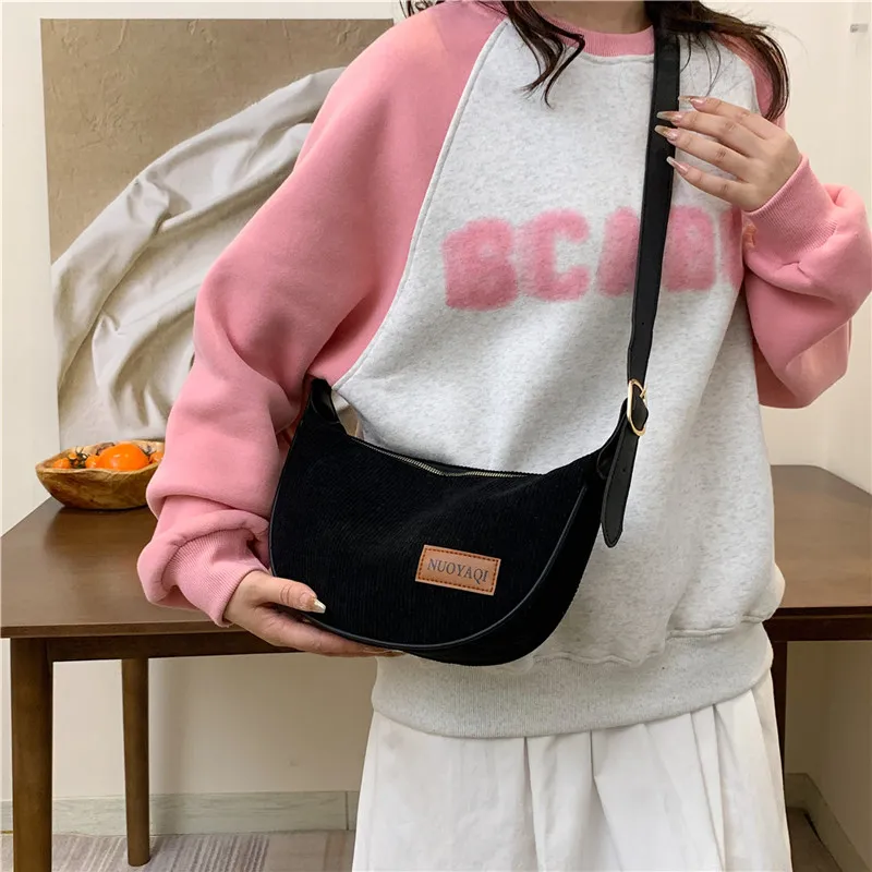 Cwatcun Corduroy Shoulder Bag Regular Women's Black/White/Brown-3