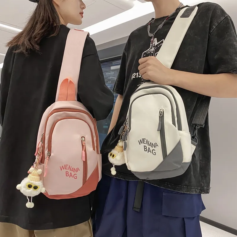 Rainbow Girl Nylon Sling Bag Regular Unisex Black/White Gray/Pink/Gray/White Red-5