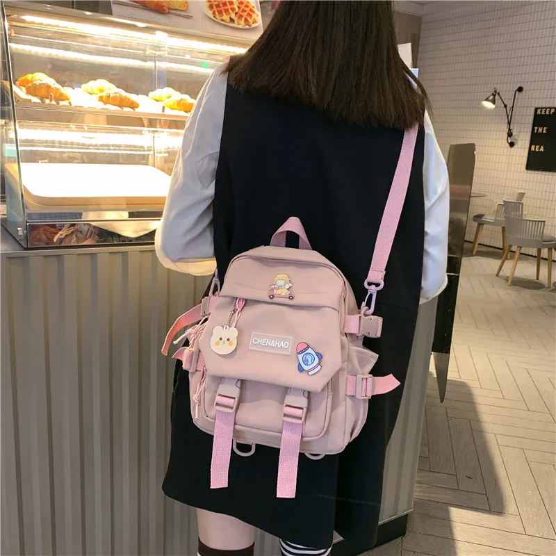 Cwatcun Nylon Backpack Regular Unisex White/Blue/Black/Pink-17
