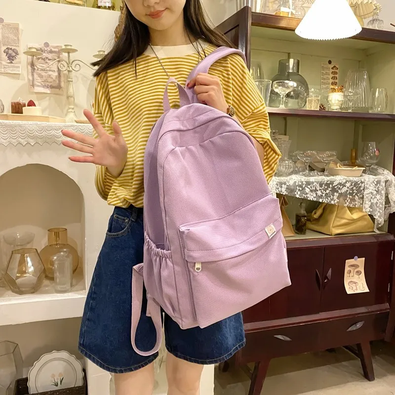 Cwatcun Cotton Backpacks Backpack Regular Unisex Black/Blue/Yellow/White/Purple/Green/Pink-9