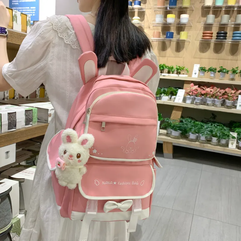 Cwatcun Nylon Backpack Unisex White & Black/White & Pink/White & Brown/White & Blue/Pink-13