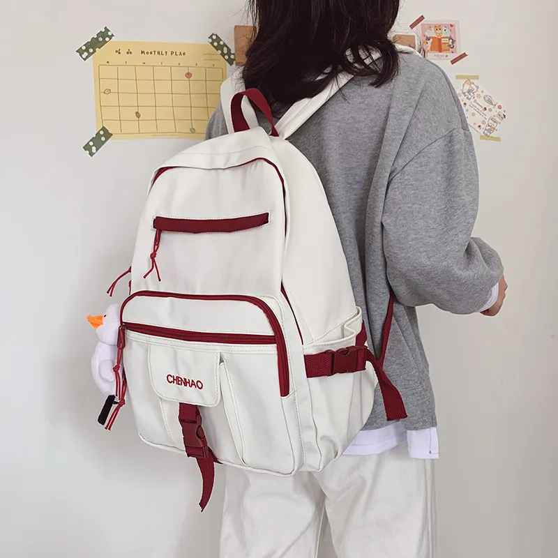 Cwatcun Nylon Backpack Unisex White/Red/Black/Blue-2