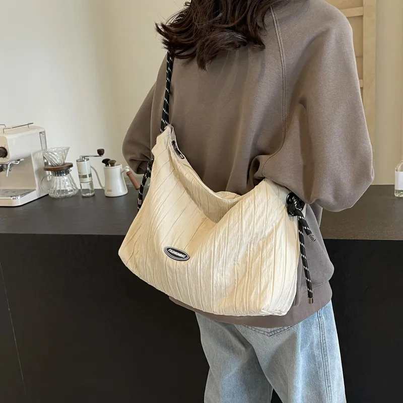 Cwatcun Canvas Bag Crossbody Bag Regular Women's Ecru/Black-3