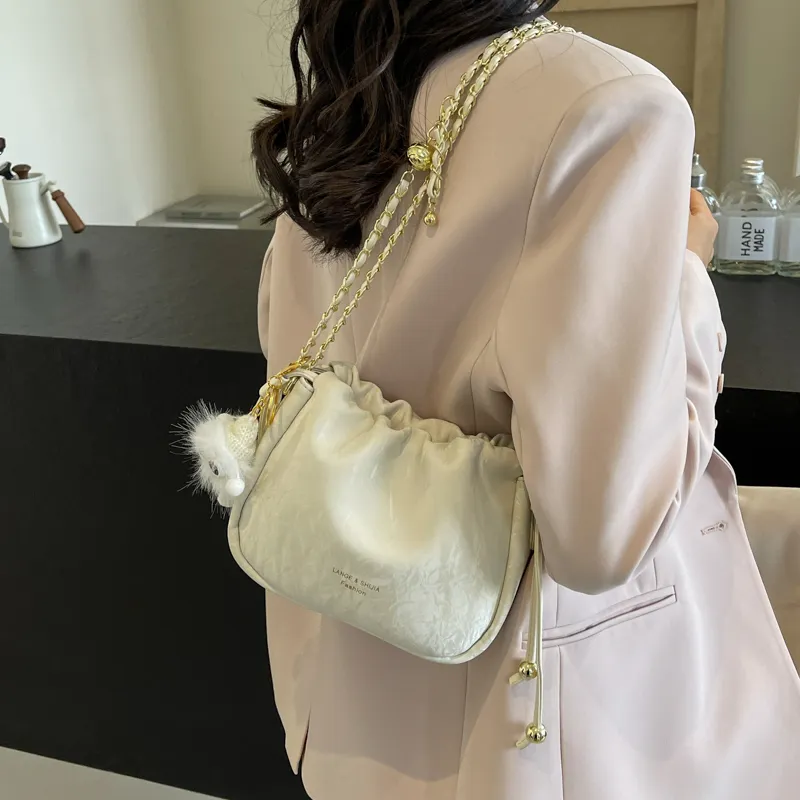Cwatcun PU Shoulder Bag Regular Women's Pink/Black/Ecru/Green-17
