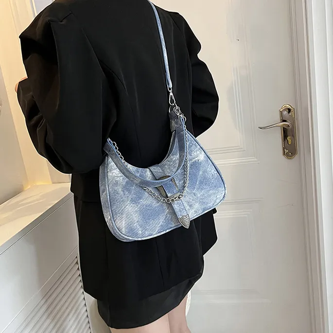 Cwatcun PU Shoulder Bag Crossbody Bag Regular Women's Blue/Gray-4