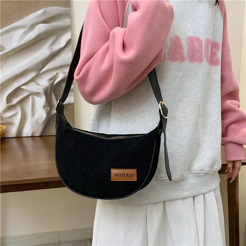 Cwatcun Corduroy Shoulder Bag Regular Women's Black/White/Brown-6