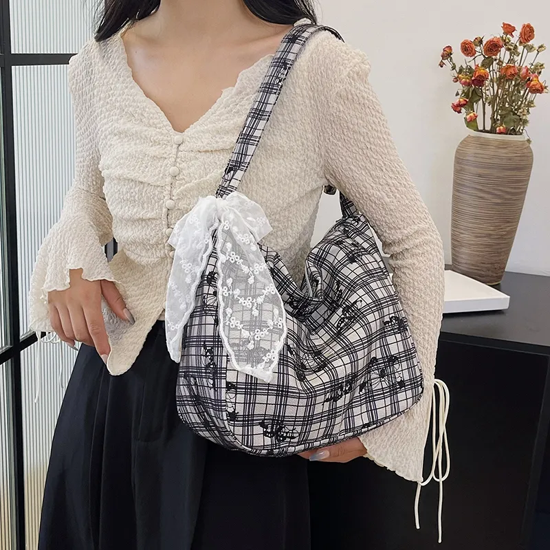 Cwatcun Canvas Bag Shoulder Bags Women's Ecru/Black/Gray-5