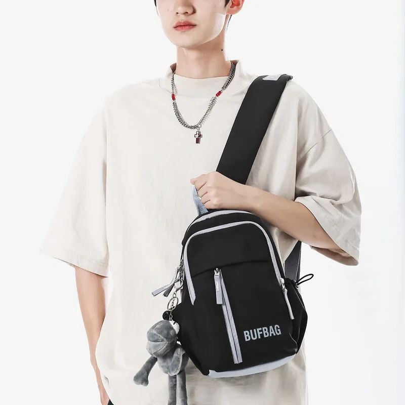 Rainbow Girl Nylon Shoulder Bag Regular Unisex White Green/White Red/Pure Green/Black-9