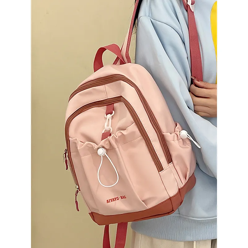 Cwatcun Nylon Backpack Unisex Pink/Blue/Black/Beige/Green-4