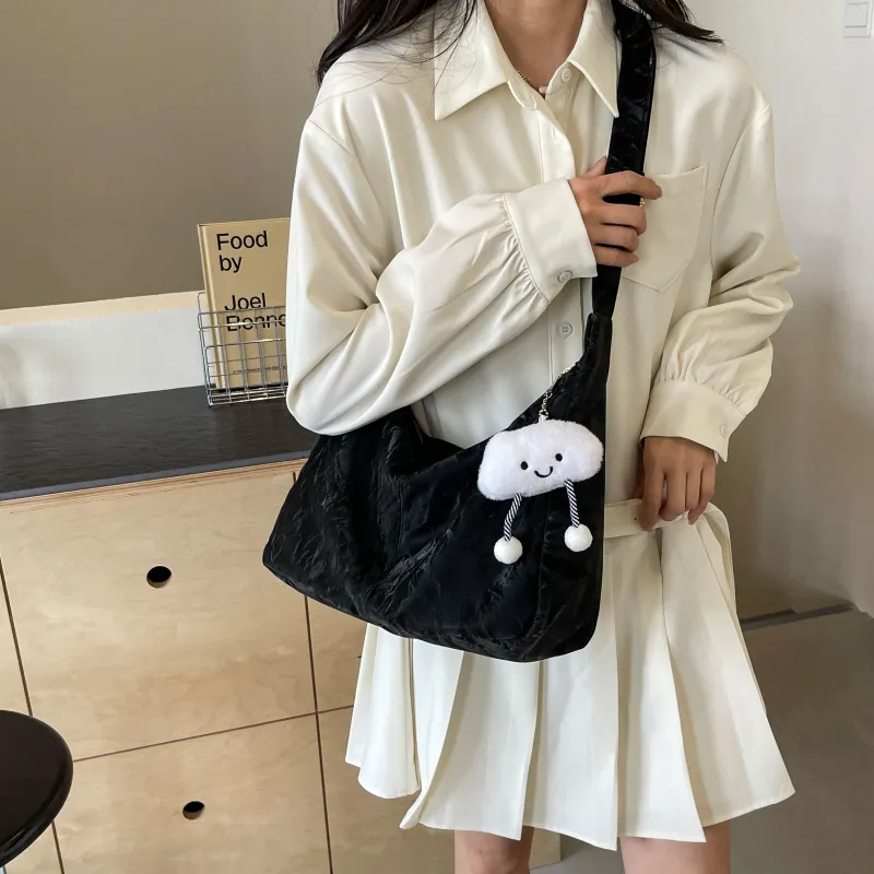 Cwatcun PU Bucket Bag, Shoulder Bag, Crossbody Bag Women's Black/Ecru/Silver/Pink-3