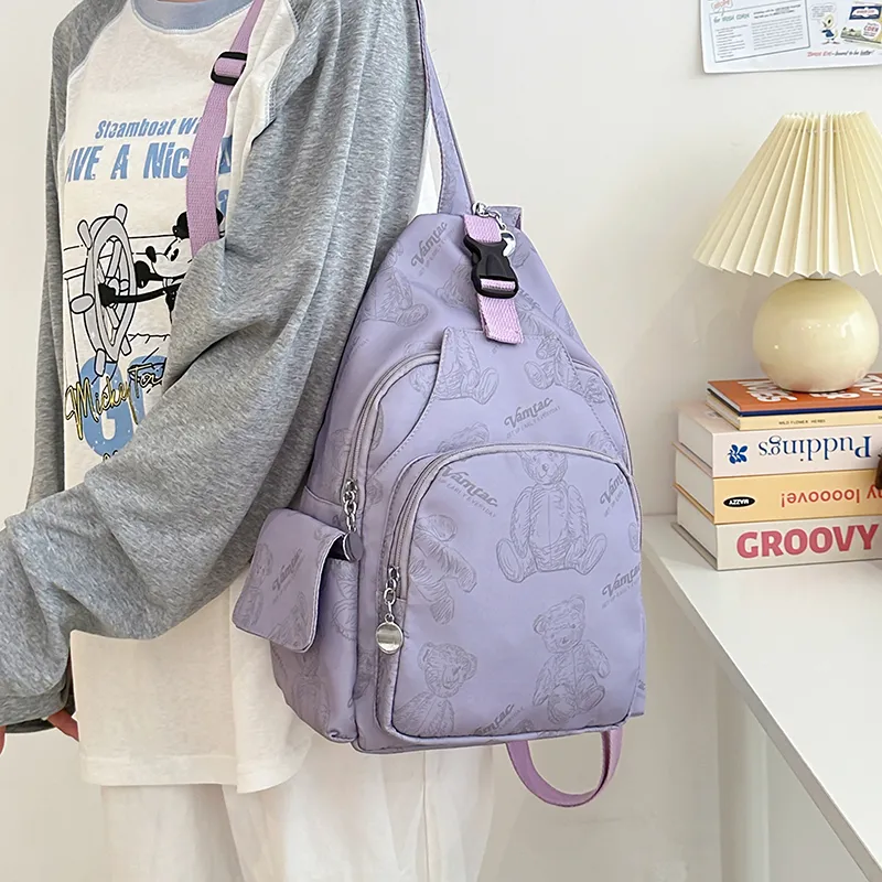 Cwatcun Nylon Backpack Unisex White/Green/Purple/Pink-13