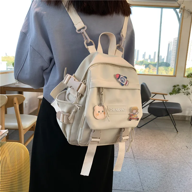 Cwatcun Nylon Backpack Regular Unisex White/Blue/Black/Pink-4