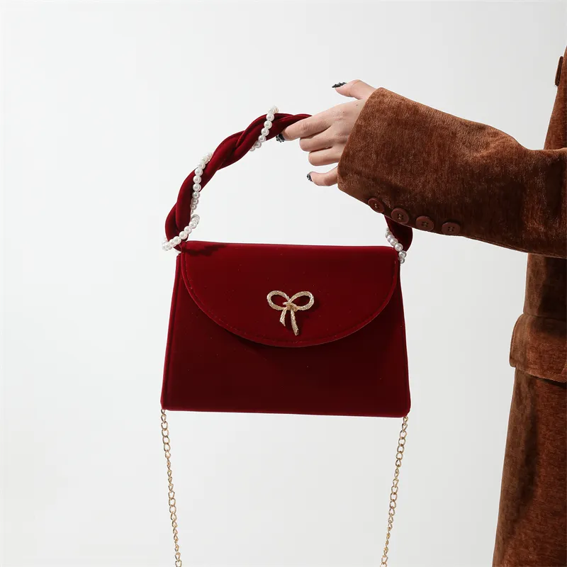 Cwatcun Velour One Shoulder Crossbody Handbag Regular Women's Style 1 Red/Style 2 Red-7