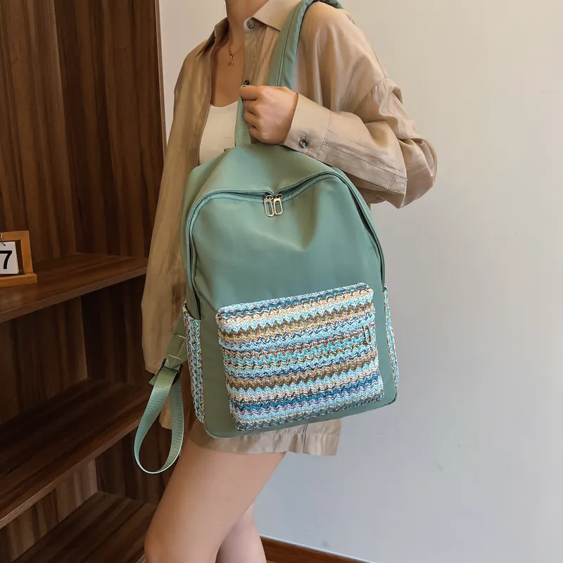 Cwatcun Nylon Backpack Regular Unisex Ecru/Green/Black-13
