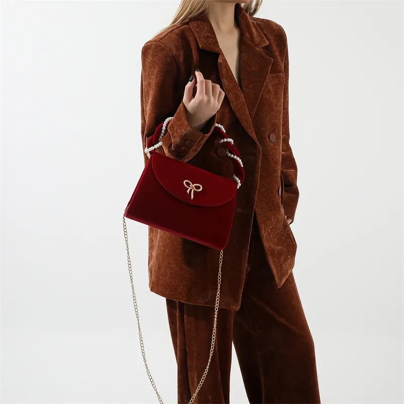 Cwatcun Velour One Shoulder Crossbody Handbag Regular Women's Style 1 Red/Style 2 Red-4