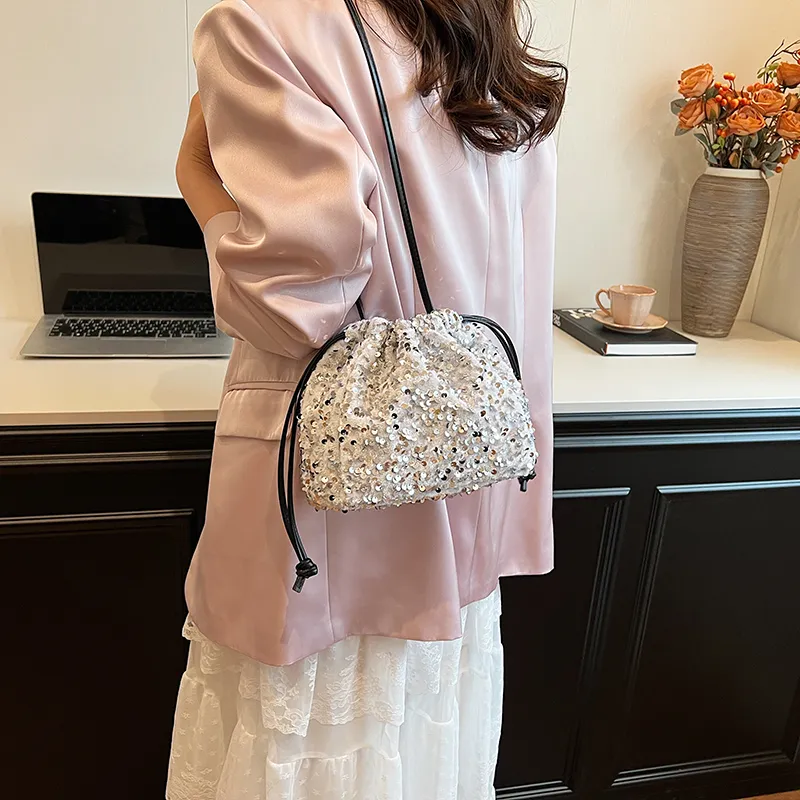 Cwatcun Sequins Crossbody Bag, Shoulder Bag Women's Silver Gray/Black/Silver-18